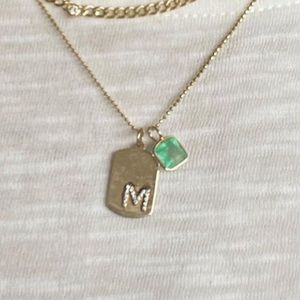 Dainty 14k + diamond initial dog tag pendant